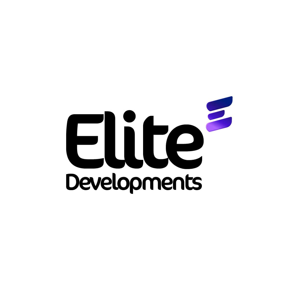 Elite Lofts logo featuring elegant white text with blue and purple accents